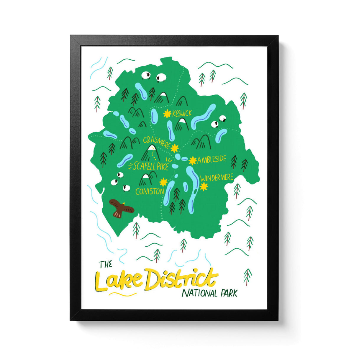 Little Map of the Lake District Illustration Art Print – National Park ...