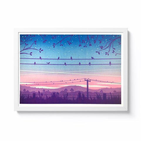 Birds at Sunrise - Riso Print